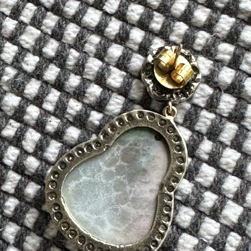 Abalone Buddha Drop Earrings - Iridescent Green Gold Accents - Picture 4 of 4